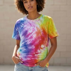 Colorful Rainbow Tie Dye Short Sleeve T Shirt Womens Size L